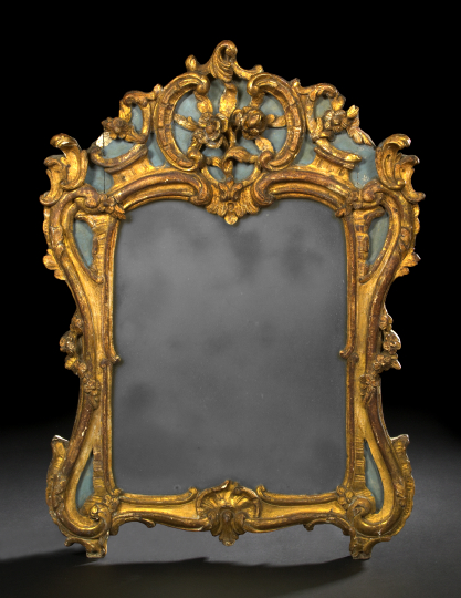 Appraisal: Northern Italian Giltwood and Polychromed Looking Glass first quarter th