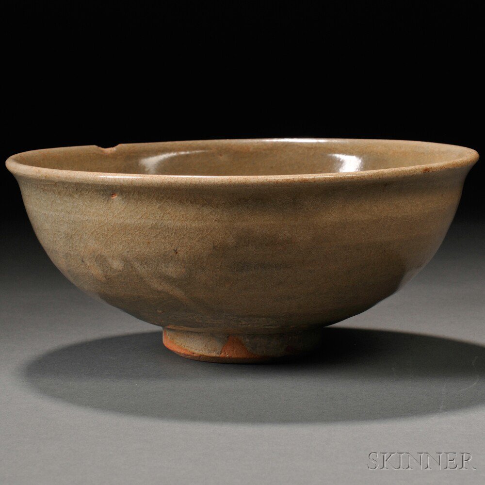 Appraisal: Yellowish-green-glazed Stoneware Bowl China gently rounded body with a flared