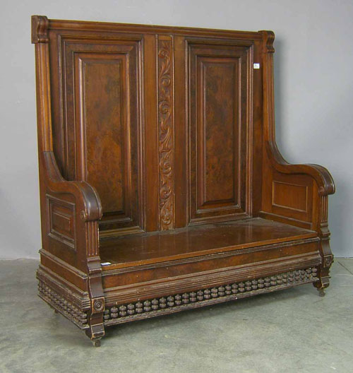 Appraisal: Victorian walnut settle bench h l