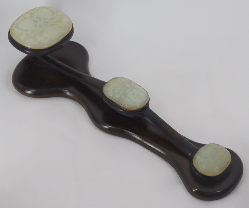 Appraisal: Chinese Carved Jade Ruyi Scepter Chinese ruyi scepter comprised of