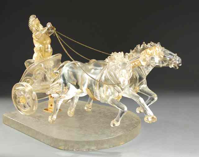 Appraisal: MURANO CRYSTAL ROMAN CHARIOT DRAWN BY TWO HORSES and decorated