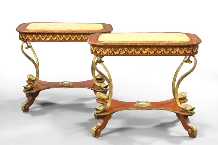 Appraisal: Pair of Napoleon III Mahogany and Marble-Top Occasional Tables late