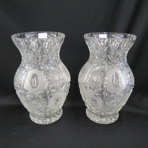 Appraisal: Pair of Cut Crystal Vases thumbprint surrounded by fine diamond