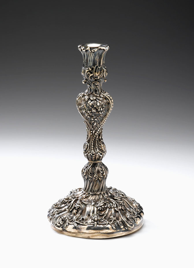 Appraisal: American sterling silver repousse candlestick theodore b starr Decorated with