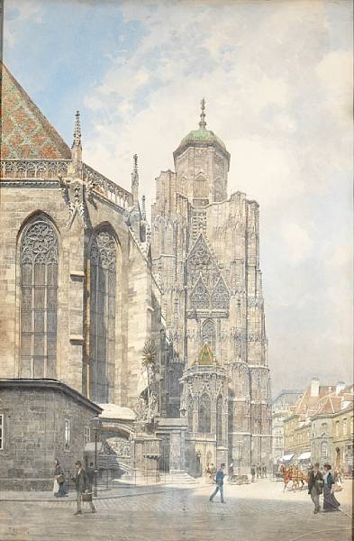 Appraisal: Franz Kopallik Austrian - A cathedral square signed 'F Kopallik'