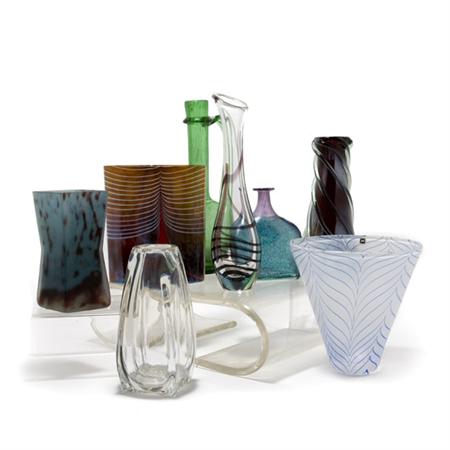 Appraisal: Group of Six Art Glass Vases Together with a Green