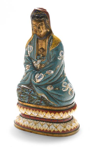 Appraisal: A Chinese cloisonne enameled metal figure of Guanyin and seperately