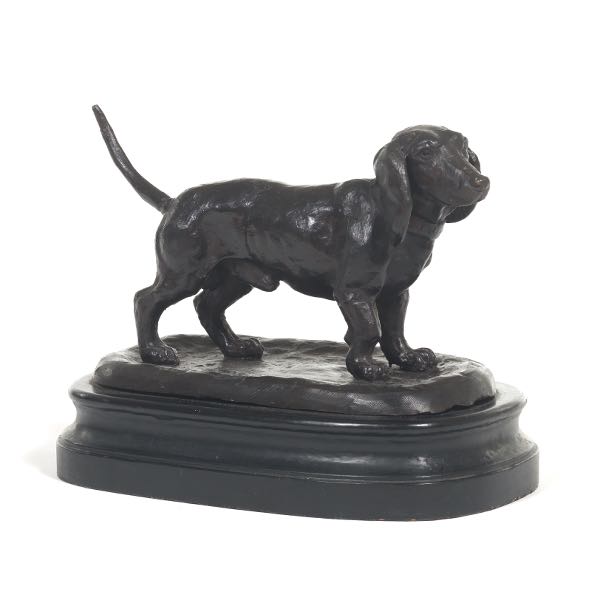 Appraisal: BRONZE SCULPTURE OF A DACHSHUND x x Small bronze sculpture