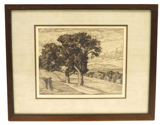 Appraisal: Luigi Lucioni Italian-American - Trees and Mountains etching depicting summer