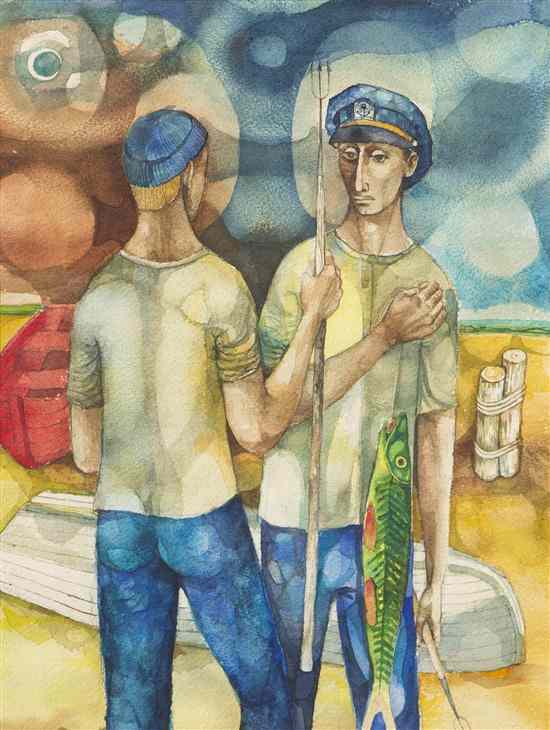 Appraisal: Frederick D Jones Jr American - The Fishermen watercolor signed