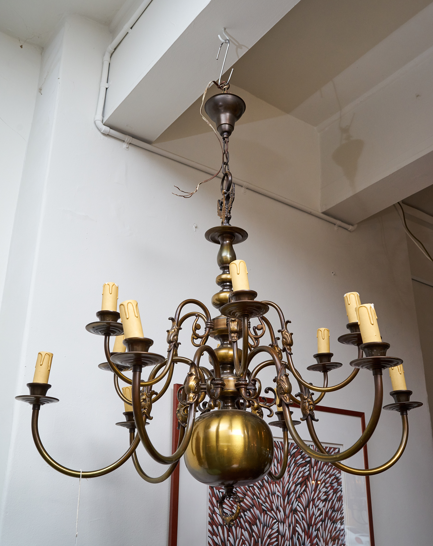 Appraisal: AN IMPRESSIVE FLEMISH INSPIRED BRANCH CHANDELIER Solid brass with animal