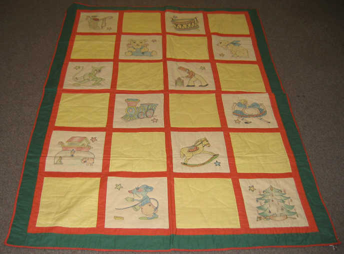 Appraisal: AMERICAN CHILD'S CHRISTMAS QUILT Squares within red and green borders