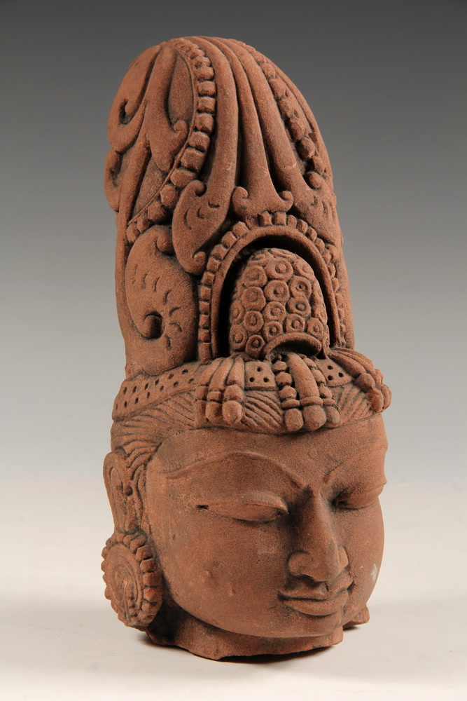 Appraisal: CONTINENTAL INDIAN RED SANDSTONE SCULPTURE - Head of Vishnu Mathura