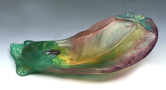 Appraisal: Daum of FranceA pate de verre lizard and moth dishafter