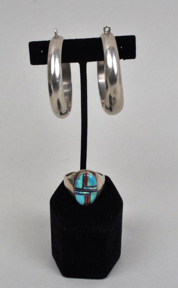 Appraisal: Three Pieces Native American Sterling Jewelry comprising a pair of