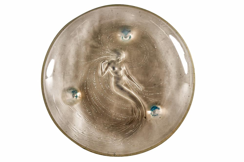 Appraisal: R LALIQUE OPALESCENT GLASS CHARGER'Trepied Sirene' with molded signature R