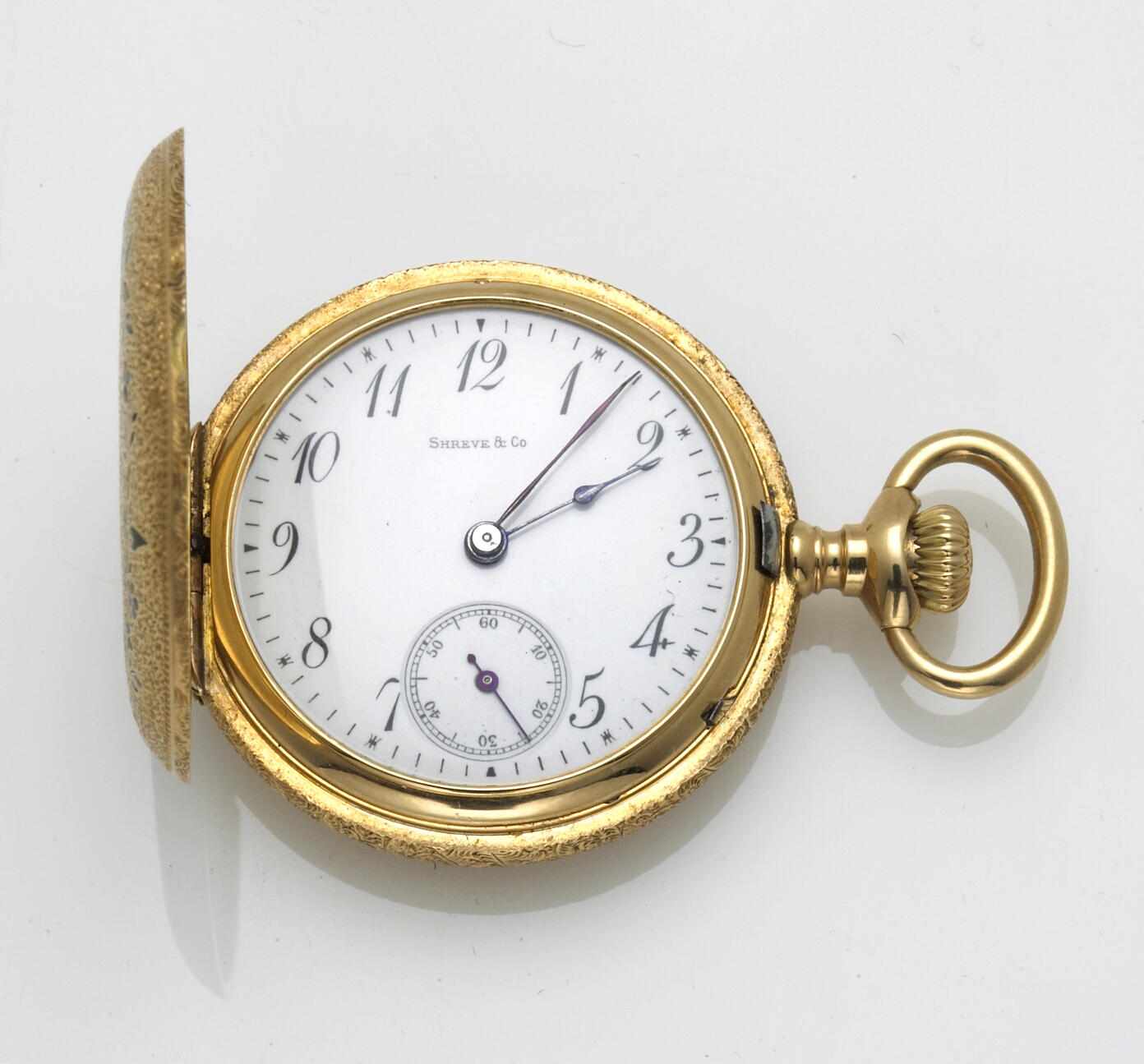 Appraisal: An enamel and eighteen karat gold pocketwatch Shreve Co case