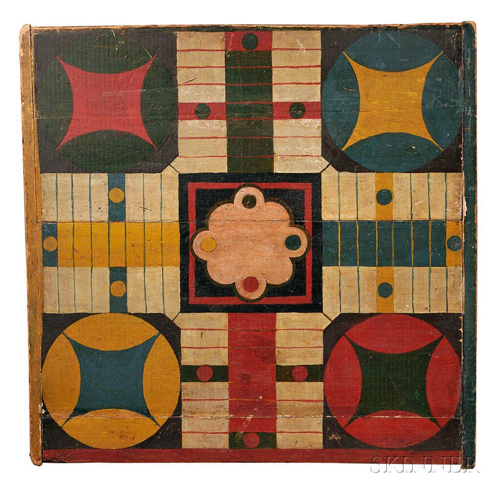 Appraisal: Painted Parcheesi Board late th century painted in a variety