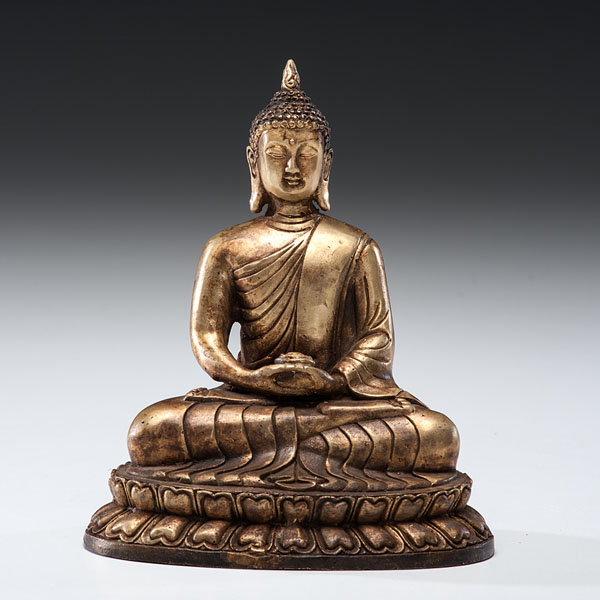 Appraisal: Chinese th century A gilt bronze Buddha seated on a