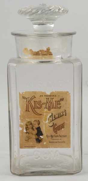 Appraisal: Glass Kis-Me Chewing Gum Apothecary Jar Description Made in Louisville