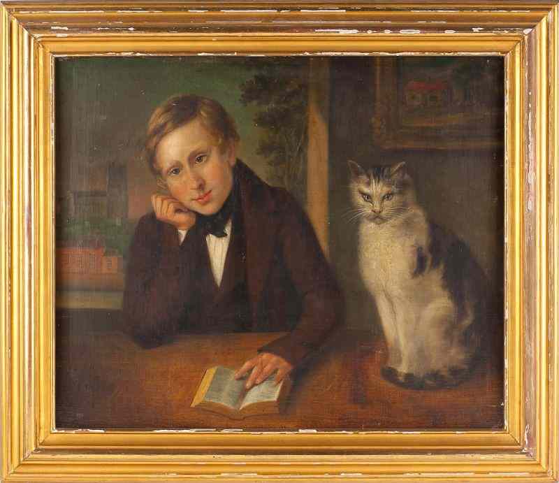 Appraisal: Continental School Portrait of a Boy with Catoil on canvas