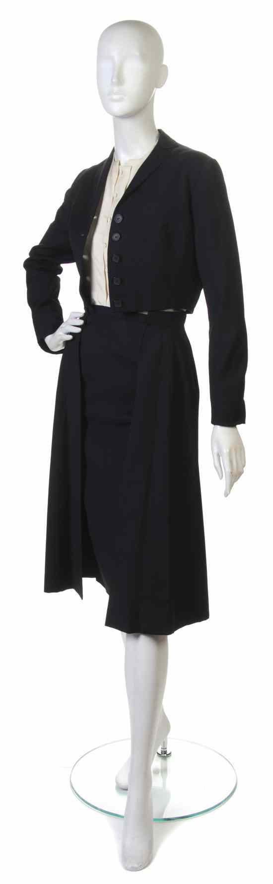 Appraisal: A Pauline Trigere Three Piece Black Skirt Suit Labeled Trigere