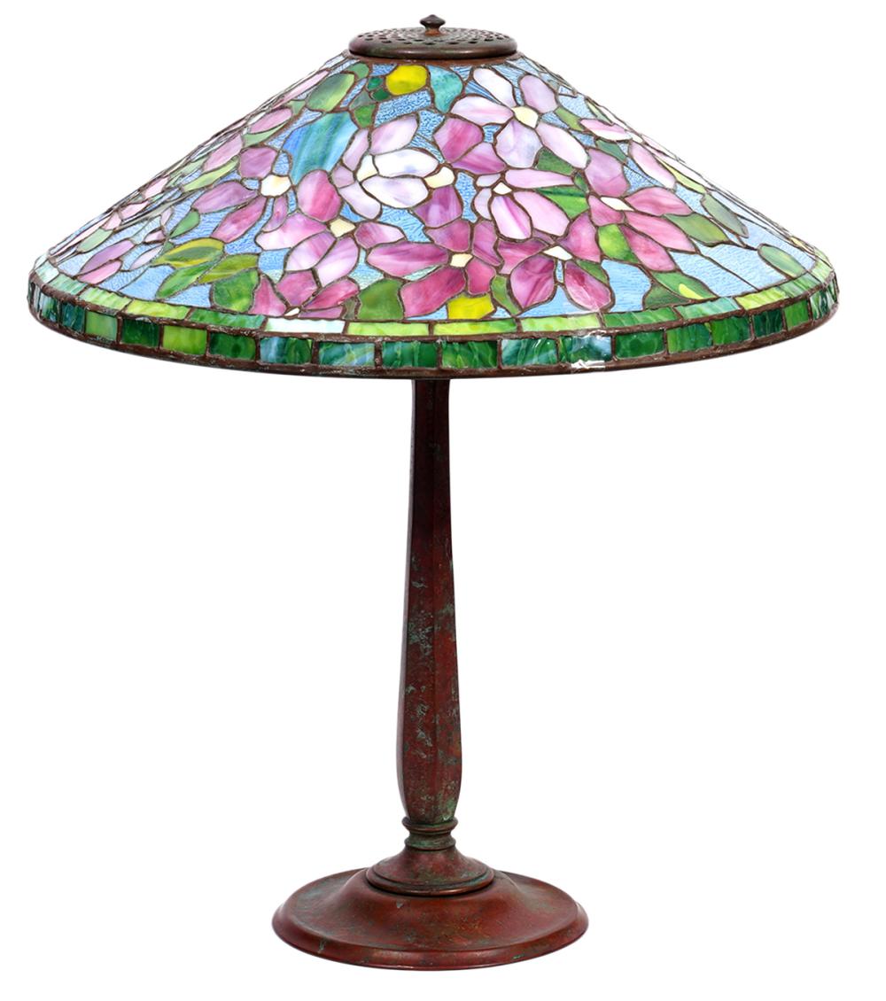 Appraisal: SIGNED TIFFANY STUDIOS ART GLASS TABLE LAMPSigned Tiffany Studios Clematis