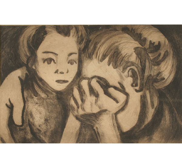 Appraisal: German Expressionist etching depicting a mother and child possibly by