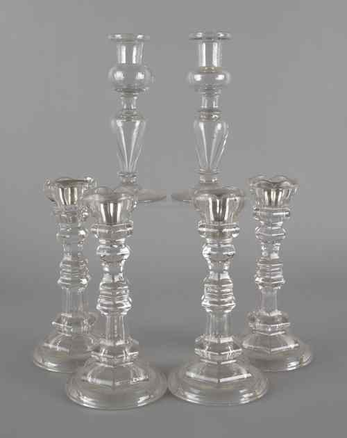 Appraisal: Pair of flint glass candlesticks th c h together with