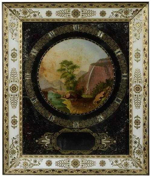 Appraisal: PICTORIAL CLOCK WITH BEHIND-GLASS PAINTING Restauration probably Austria Hungary or