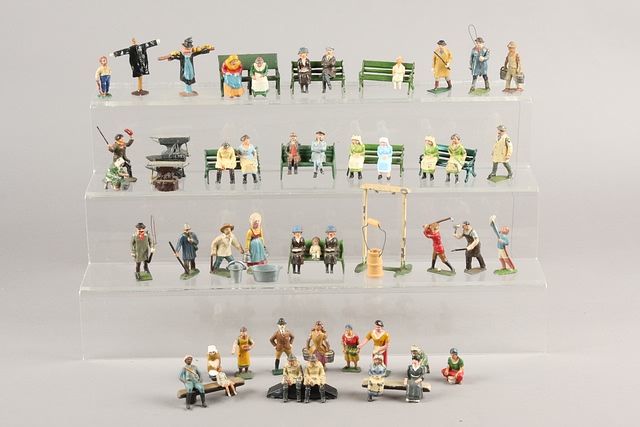 Appraisal: Lot of assorted Metal Civilian figures and benches mostly Johillco