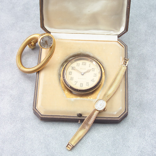 Appraisal: Three timepieces Tiffany desk clock in case Tissot k yellow