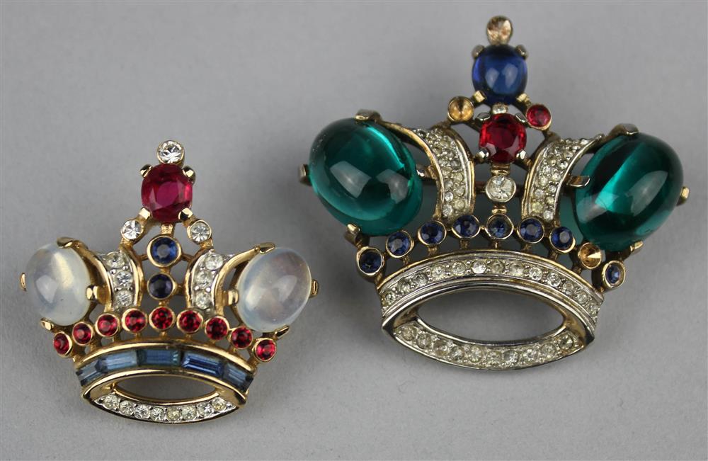 Appraisal: TWO TRIFARI CROWN PINS SIGNED the larger crown pin has