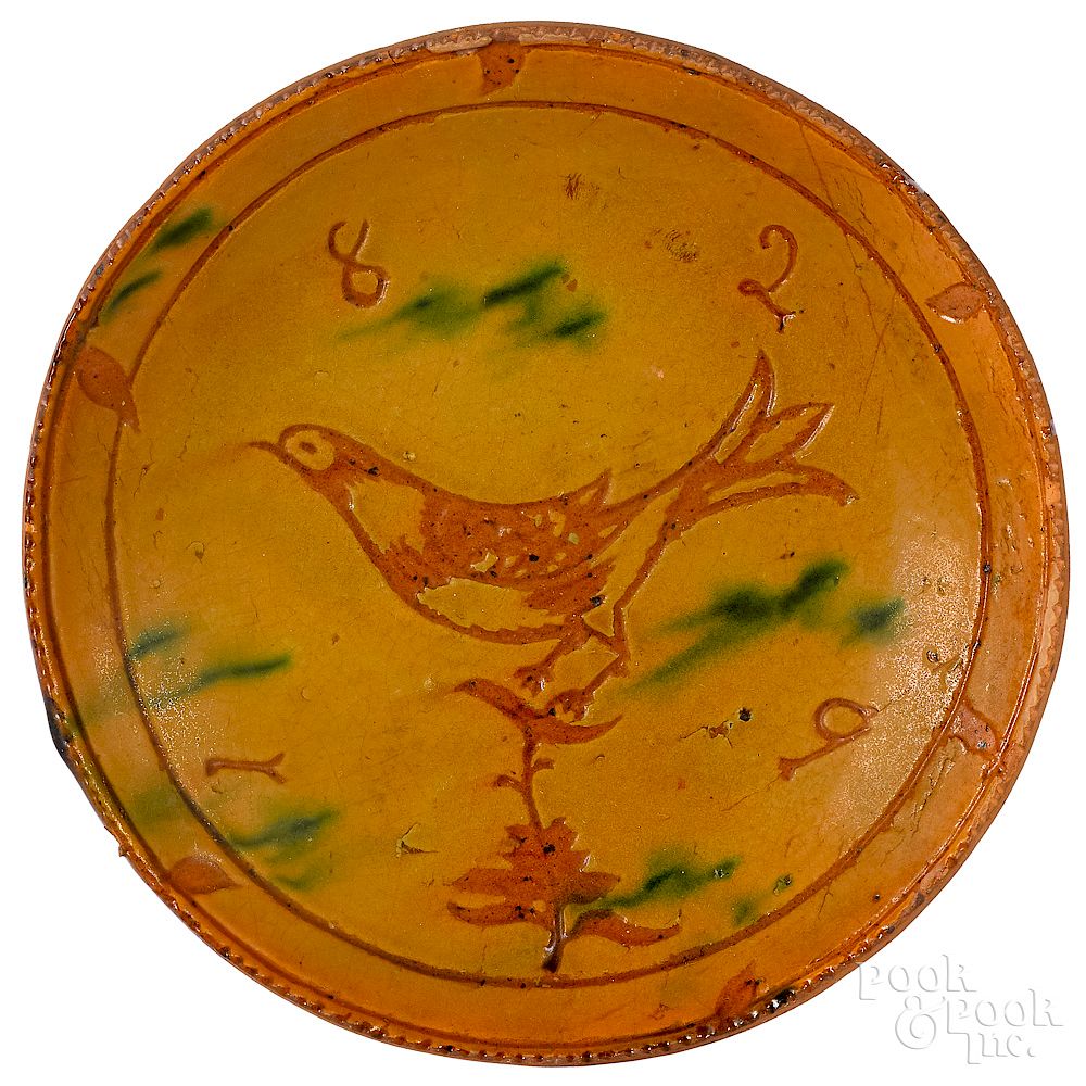 Appraisal: Jacob Medinger sgrafitto redware plate Exclusive on Bidsquare Jacob Medinger