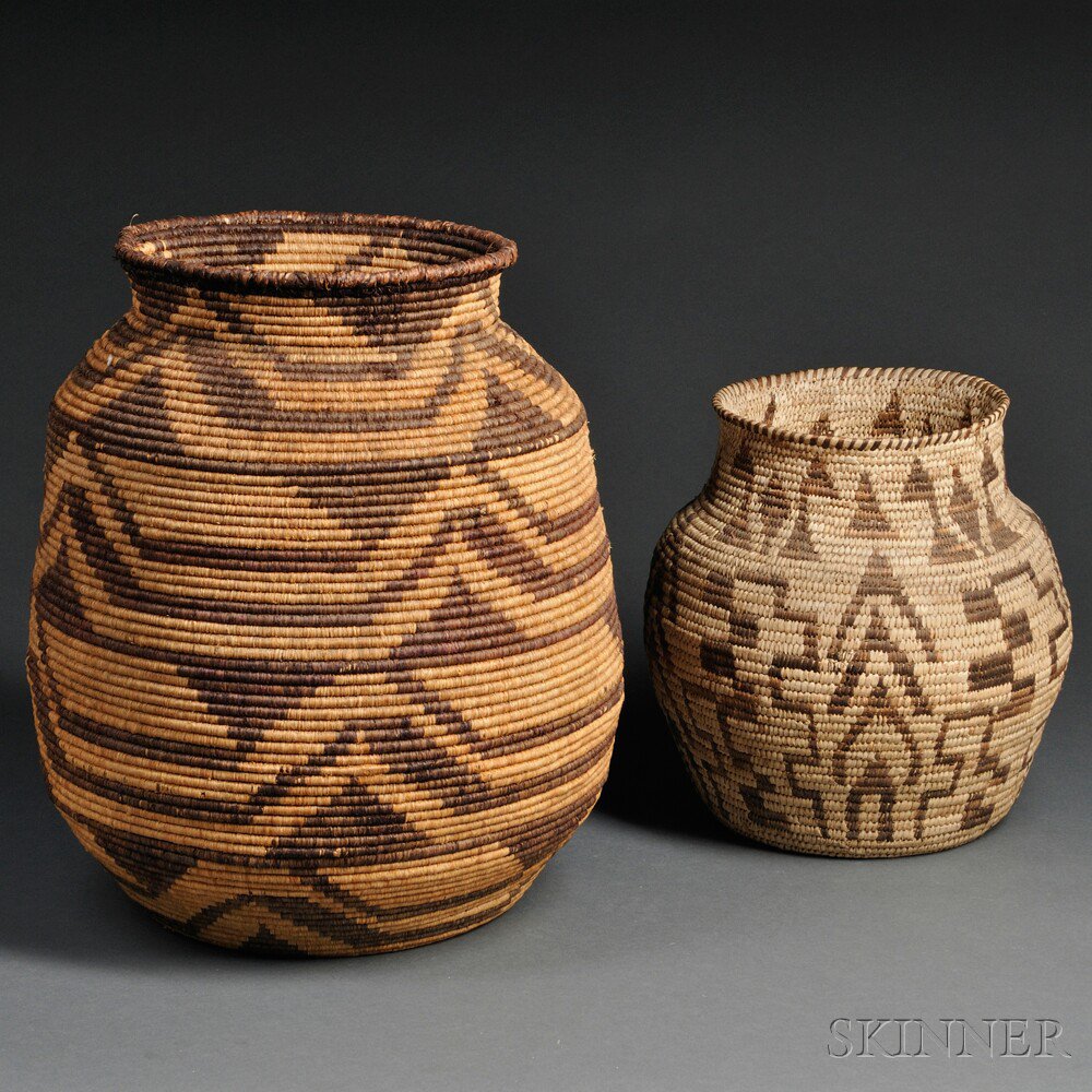 Appraisal: Two Basketry Ollas a craft basket and a Southwest coiled