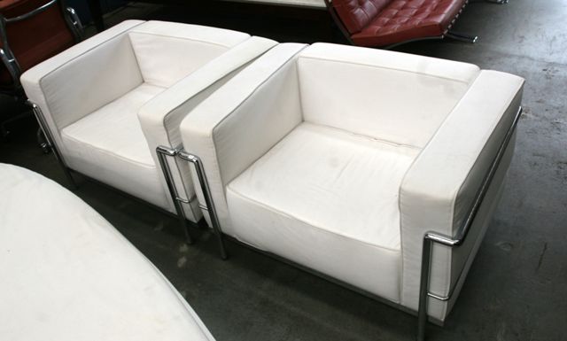 Appraisal: A set of four chromed tubular steel and white fabric