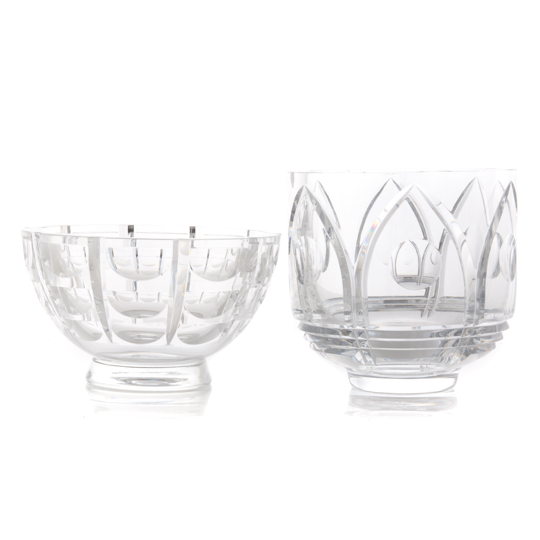 Appraisal: Two Orrefors crystal footed bowls Including faceted cut bowl in