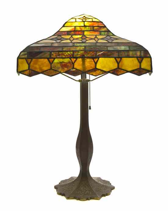 Appraisal: An American Leaded Glass Lamp having a pyramid shaped shade