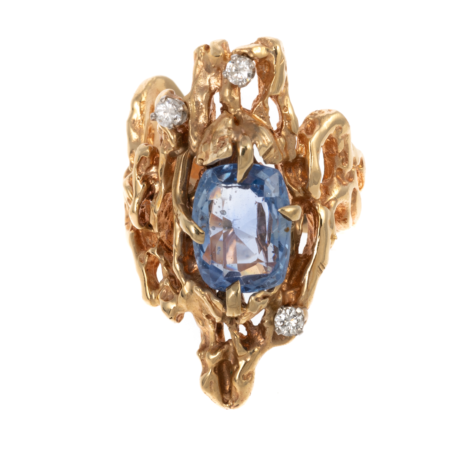 Appraisal: A VINTAGE CUSHION CUT SAPPHIRE DIAMOND RING K yellow gold