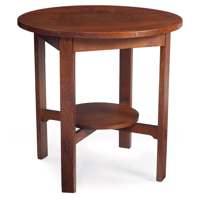 Appraisal: Stickley Brothers table circular top over a lower shelf supported