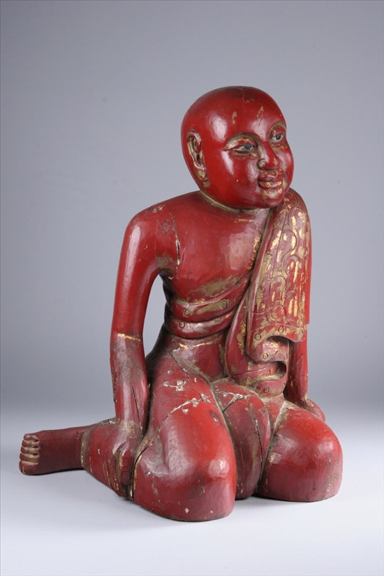 Appraisal: BURMESE RED LACQUERED WOOD FIGURE OF MONK - in high