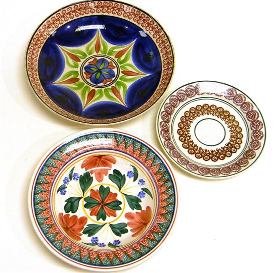 Appraisal: Spatterware three pieces including shallow bowl red green blue design