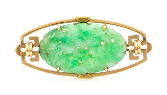 Appraisal: Sale Lot A Yellow Gold and Jadeite Jade Brooch containing