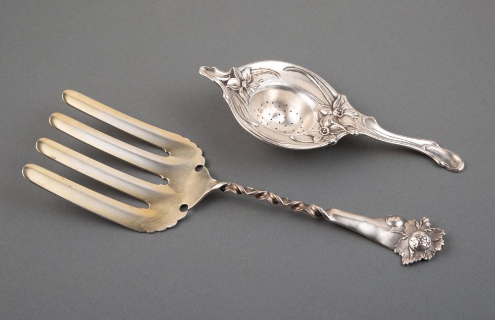 Appraisal: Whiting Sterling Silver Asparagus Server Pattern No pat peony motif