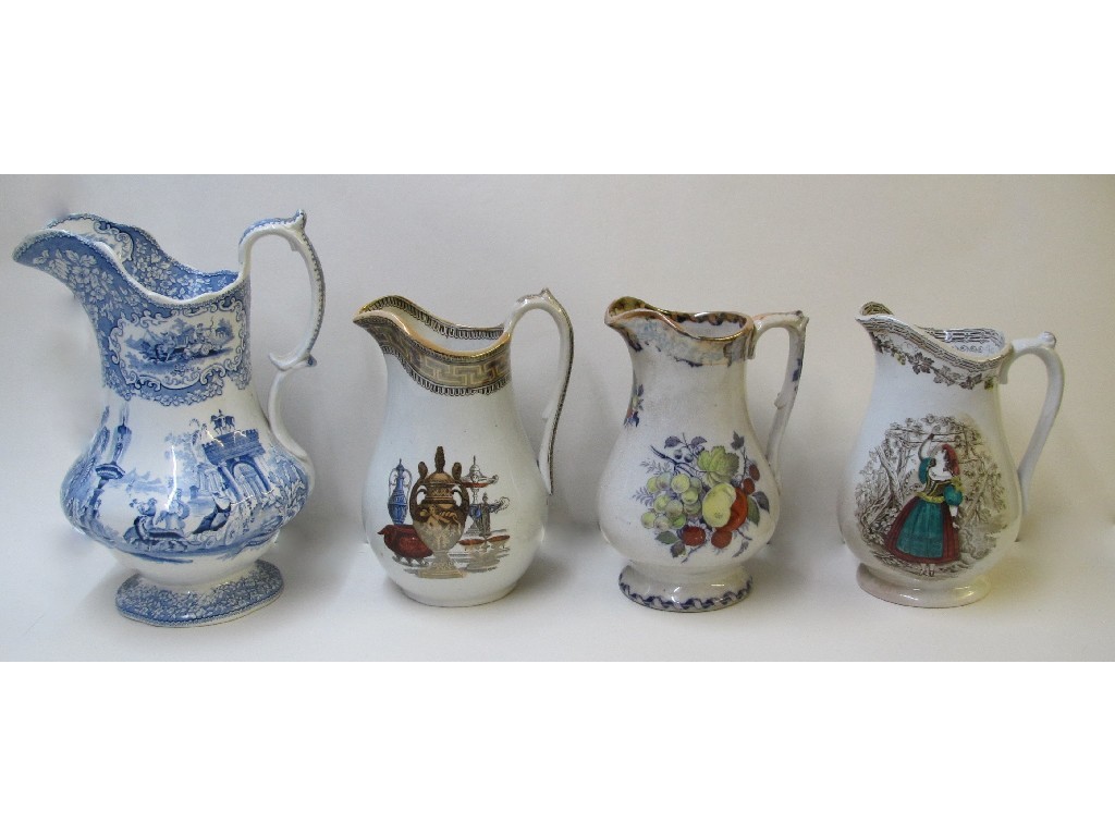 Appraisal: Four Victorian transfer printed pottery jugs to include J M