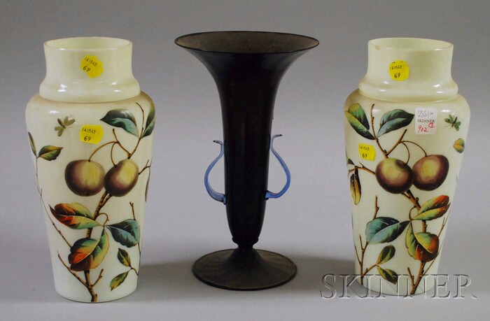 Appraisal: Pair of Victorian Hand-painted Fruit-decorated Bristol Glass Vases and a