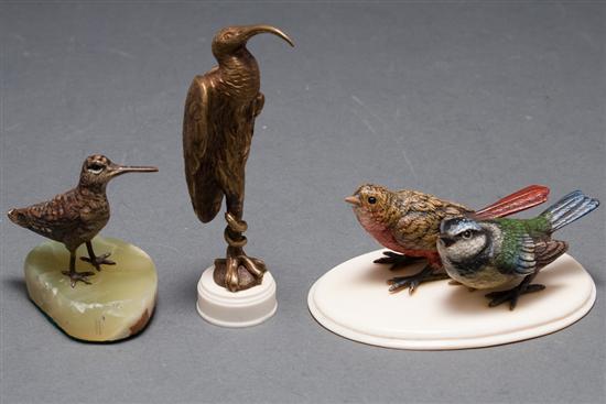 Appraisal: Cold-painted bronze songbird group cold-painted bronze shorebird and a bronze