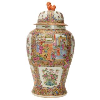 Appraisal: Chinese Rose Medallion floor urn and cover Chinese Rose Medallion