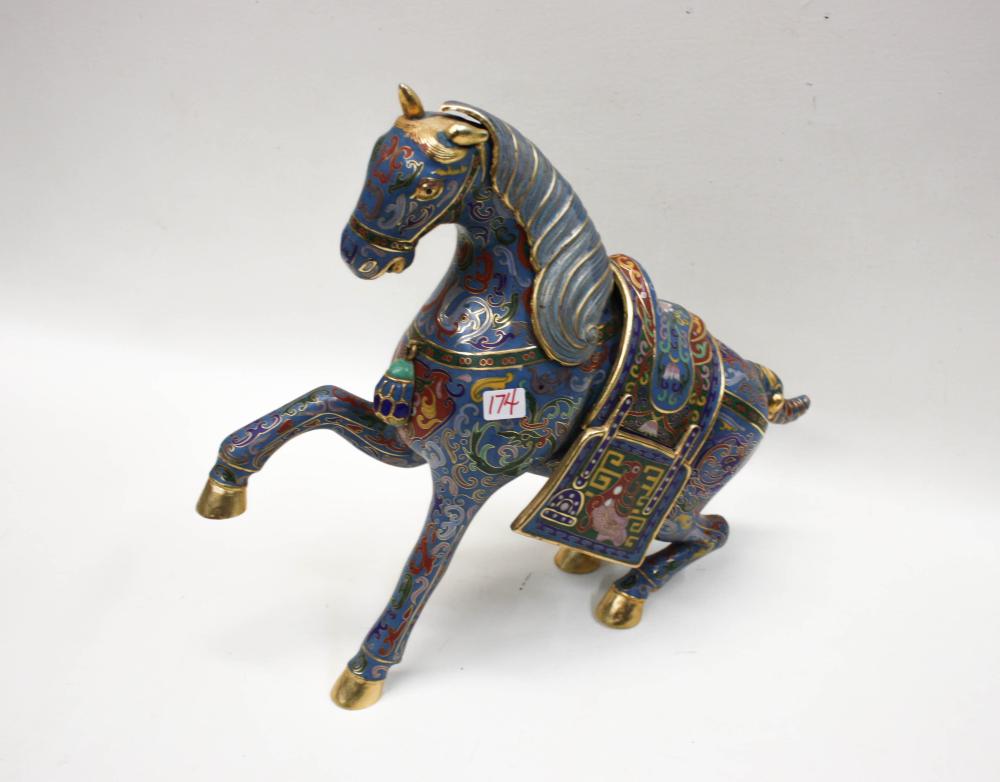 Appraisal: CHINESE CLOISONNE ENAMELED HORSE modeled with weight on hind legs