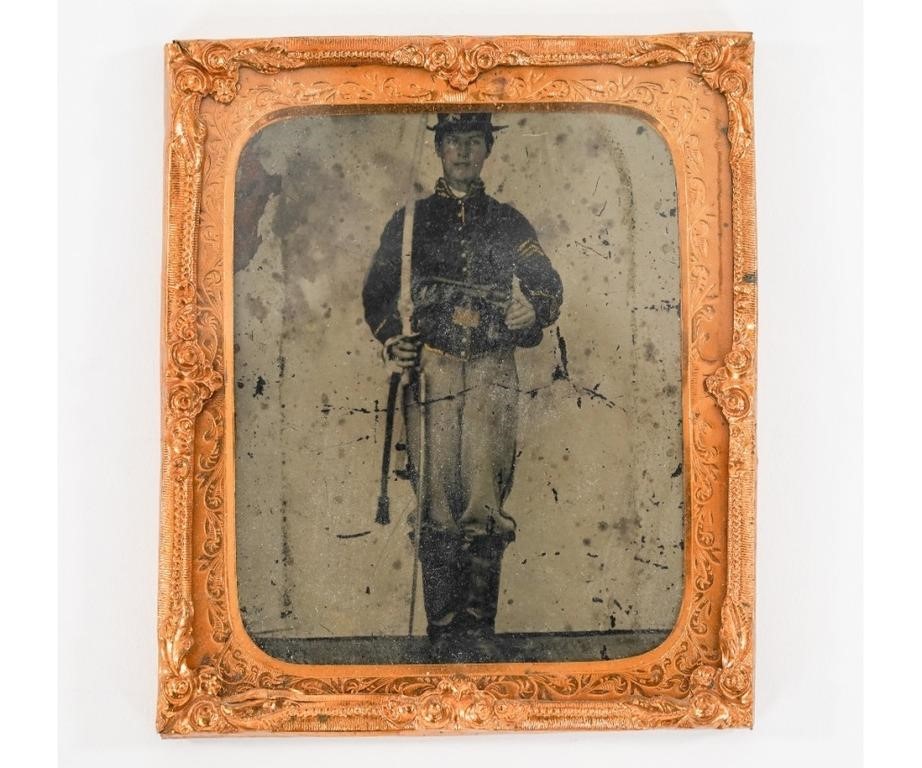 Appraisal: Tin type of a Civil War Union cavalry officer holding